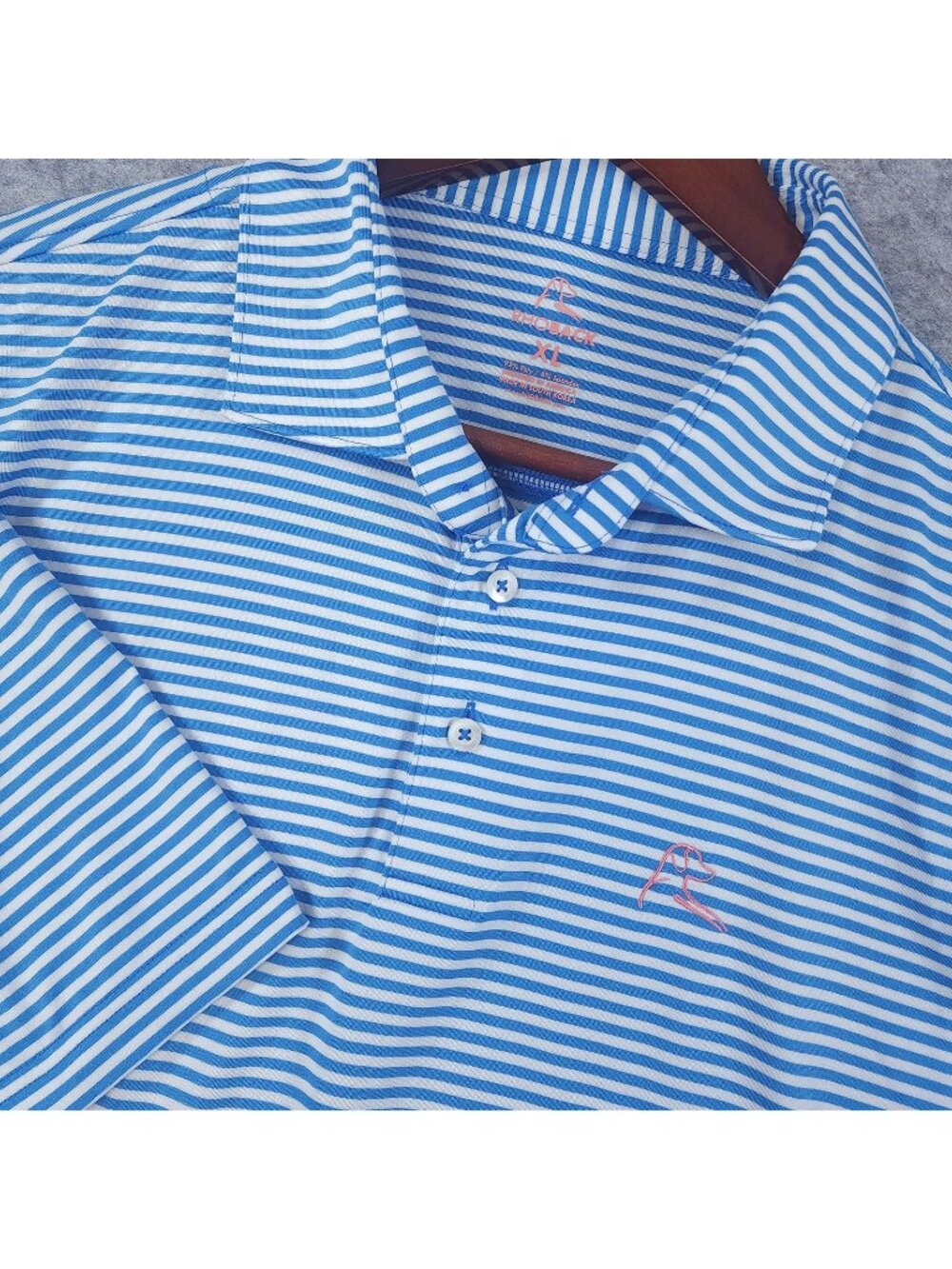 Rhoback Performance Polo Shirt Mens XL Blue White Striped Stretch Golf Preppy